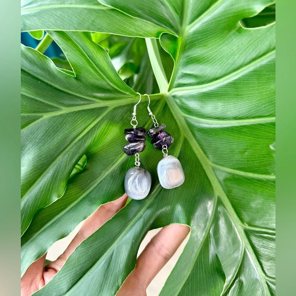 Amethyst & Botswana Agate Earrings